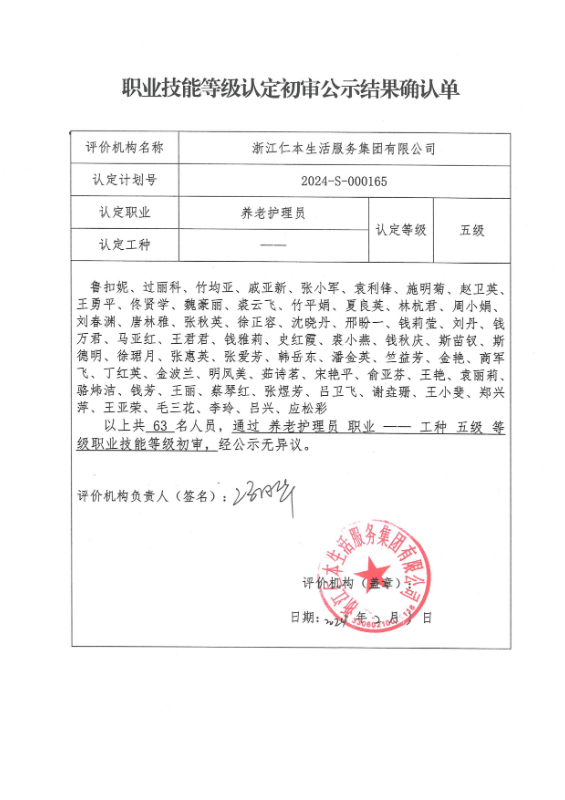 2024-S-000165职业技能等级认定初审公示结果确认单