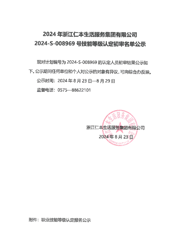 2024-S-008969号技能等级认定初审名单公示