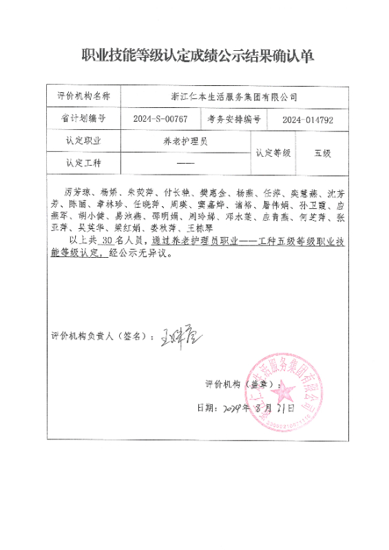 2024-S-008767职业技能等级认定成绩公示结果确认单