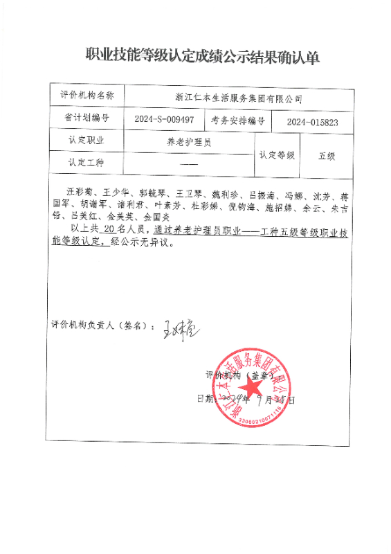 2024-S-009497职业技能等级认定成绩公示结果确认单