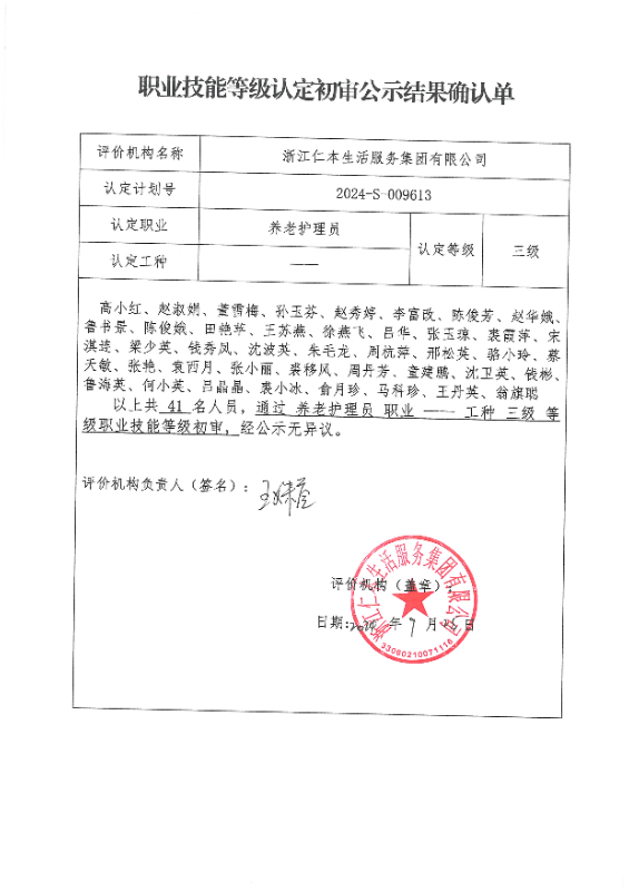 2024-S-009613职业技能等级认定初审公示结果确认单